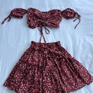 Floral Red Skirt Set